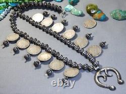 1940s+ NAVAJO Coin Silver MERCURY DIME Fluted Beads 26 SQUASH BLOSSOM Necklace