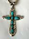 1970s Horace Iule Signed, Silver & Turquoise Cross, Bench Bead Necklace 50 Grams