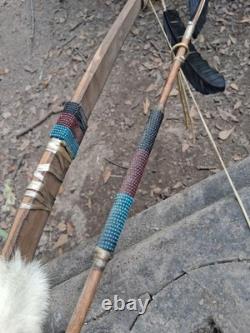 1970s NATIVE AMERICAN SHORT BOW RECURVE/ 2 BEADED ARROWS HANDMADE HTF