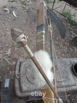 1970s NATIVE AMERICAN SHORT BOW RECURVE/ 2 BEADED ARROWS HANDMADE HTF