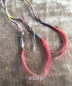 19th C Native American Plains Carved Horn Spoon Quilled Brass Beads & Tin Cones