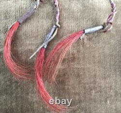 19th C Native American Plains Carved Horn Spoon Quilled Brass Beads & Tin Cones