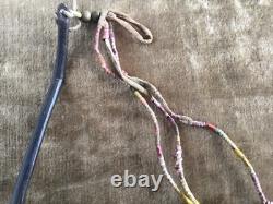 19th C Native American Plains Carved Horn Spoon Quilled Brass Beads & Tin Cones