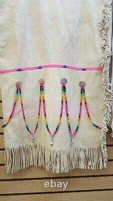 2 Piece Large Hand Crafted Pink Cut Beaded Native American Indian Buckskin Dress