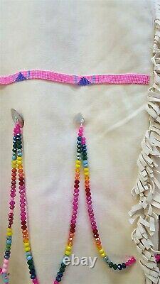 2 Piece Large Hand Crafted Pink Cut Beaded Native American Indian Buckskin Dress