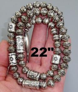 20 NAVAJO BENCH BEAD NECKLACE 7MM STERLING Vintage Oxidized Pearl Dark Old Pawn