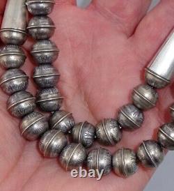 20 NAVAJO BENCH BEAD NECKLACE 7MM STERLING Vintage Oxidized Pearl Dark Old Pawn