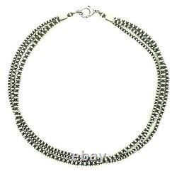 24 Beautiful Navajo Pearls Sterling Silver 3-Strand Beads Necklace