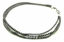 24 Beautiful Navajo Pearls Sterling Silver 3-Strand Beads Necklace