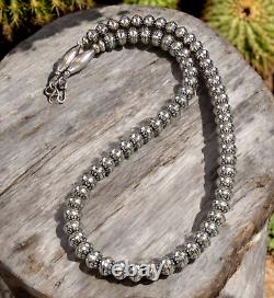 24 Navajo Pearl STAMPED FLOWER NECKLACE 8MM BENCH BEAD Vintage Squash STERLING