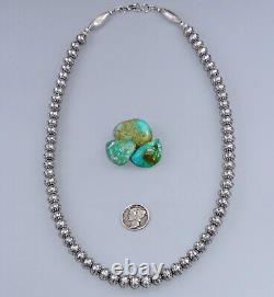 24 Navajo Pearl STAMPED FLOWER NECKLACE 8MM BENCH BEAD Vintage Squash STERLING