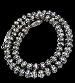 24 Navajo Pearl STAMPED FLOWER NECKLACE 8MM BENCH BEAD Vintage Squash STERLING