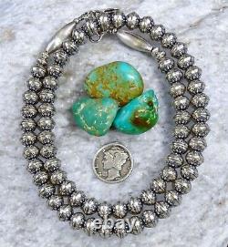 24 Navajo Pearl STAMPED FLOWER NECKLACE 8MM BENCH BEAD Vintage Squash STERLING