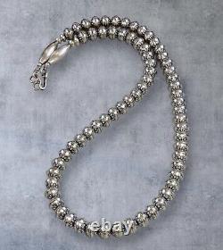 24 Navajo Pearl STAMPED FLOWER NECKLACE 8MM BENCH BEAD Vintage Squash STERLING