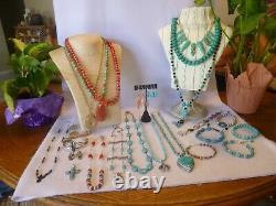 25 Piece Native American Southwestern Vintage Turquoise & Gemstone Jewelry Lot