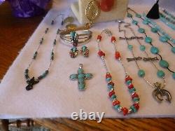 25 Piece Native American Southwestern Vintage Turquoise & Gemstone Jewelry Lot