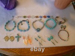 25 Piece Native American Southwestern Vintage Turquoise & Gemstone Jewelry Lot