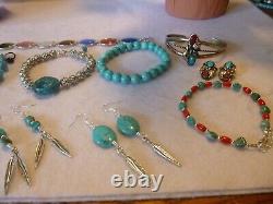 25 Piece Native American Southwestern Vintage Turquoise & Gemstone Jewelry Lot