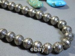 25 SPRING MOON Stamped NAVAJO PEARLS 10mm STERLING Silver Bench Beads on Chain