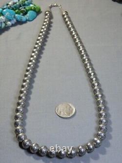 25 SPRING MOON Stamped NAVAJO PEARLS 10mm STERLING Silver Bench Beads on Chain