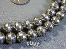 25 SPRING MOON Stamped NAVAJO PEARLS 10mm STERLING Silver Bench Beads on Chain