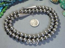 25 SPRING MOON Stamped NAVAJO PEARLS 10mm STERLING Silver Bench Beads on Chain