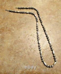 26 GEM! Long Vintage Navajo Sterling Silver ALTERNATING DESIGN Bead Necklace