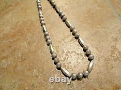 26 GEM! Long Vintage Navajo Sterling Silver ALTERNATING DESIGN Bead Necklace