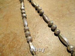 26 GEM! Long Vintage Navajo Sterling Silver ALTERNATING DESIGN Bead Necklace