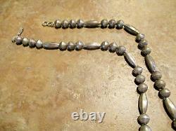 26 GEM! Long Vintage Navajo Sterling Silver ALTERNATING DESIGN Bead Necklace