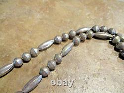 26 GEM! Long Vintage Navajo Sterling Silver ALTERNATING DESIGN Bead Necklace