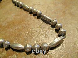 26 GEM! Long Vintage Navajo Sterling Silver ALTERNATING DESIGN Bead Necklace