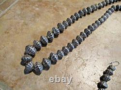 26 OLDER Vintage Navajo Hand Made Sterling FLUTED BEAD Necklace / Earrings