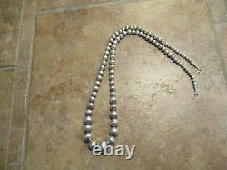 28 Charming Vintage Navajo Graduated Sterling Silver PEARLS Bead Necklace