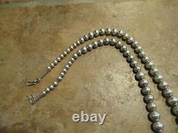 28 Charming Vintage Navajo Graduated Sterling Silver PEARLS Bead Necklace