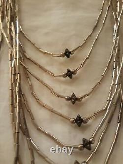 28 Vtg Native American Navajo Liquid Silver Beaded Necklace Earrings Set 68.95g