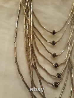 28 Vtg Native American Navajo Liquid Silver Beaded Necklace Earrings Set 68.95g