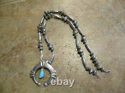 29 OLD PAWN Navajo Sterling Silver Fluted / Melon Bead Turquoise NAJA Necklace