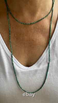 2mm Kingman Arizona Turquoise Blue Green Tiny Dainty Heishi Silver Bead Necklace