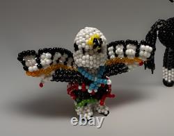 3 Vintage Zuni Beaded Eagle Dancer Horse And Rider Figurine Native American Art