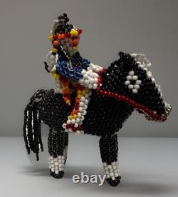 3 Vintage Zuni Beaded Eagle Dancer Horse And Rider Figurine Native American Art