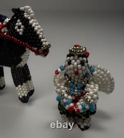 3 Vintage Zuni Beaded Eagle Dancer Horse And Rider Figurine Native American Art