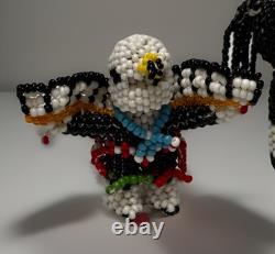 3 Vintage Zuni Beaded Eagle Dancer Horse And Rider Figurine Native American Art