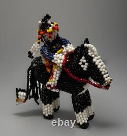 3 Vintage Zuni Beaded Eagle Dancer Horse And Rider Figurine Native American Art