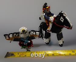 3 Vintage Zuni Beaded Eagle Dancer Horse And Rider Figurine Native American Art