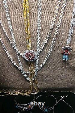 32 Pc Native American Style Semi-precious Bead Necklaces Bracelets Cuffs Lot +