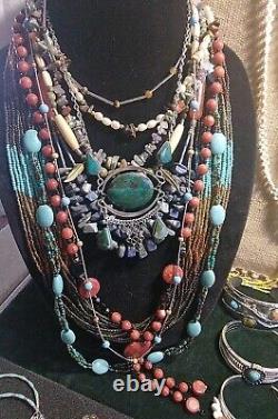 32 Pc Native American Style Semi-precious Bead Necklaces Bracelets Cuffs Lot +