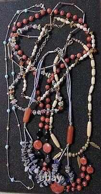 32 Pc Native American Style Semi-precious Bead Necklaces Bracelets Cuffs Lot +