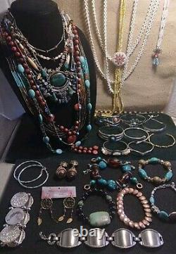 32 Pc Native American Style Semi-precious Bead Necklaces Bracelets Cuffs Lot +