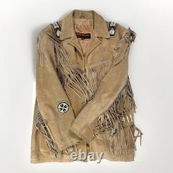 3B WEST Tansmith Suede Leather Fringe Beaded Native American Style Jacket Size M